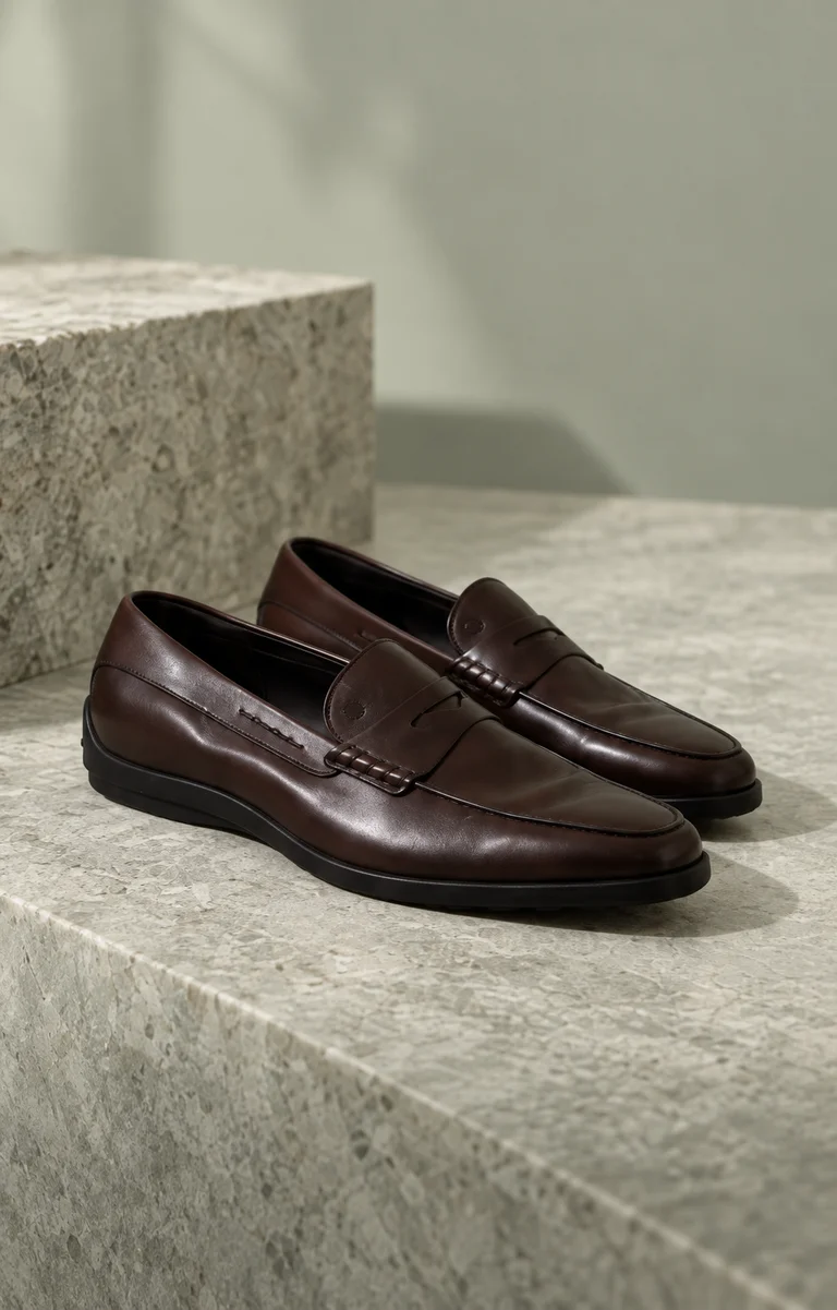 Braune Slipper als Stilvorbild