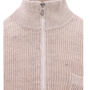 Brunello Cucinelli – beiger Herrenpullover mit halbem Reißverschluss