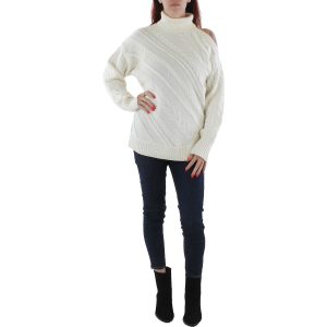 Rollkragenpullover aus Wollmischung mit Zopfmuster und Schulterausschnitten