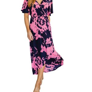 Cheer Me Up – geblümtes Maxikleid in Marineblau und Rosa