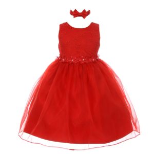 Rotes Blumenmädchenkleid aus Organza mit Blumenbesatz für Babymädchen