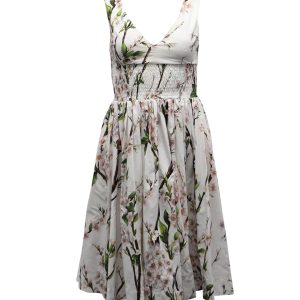 Dolce & Gabbana Midikleid mit Blumendruck aus weißer Baumwolle