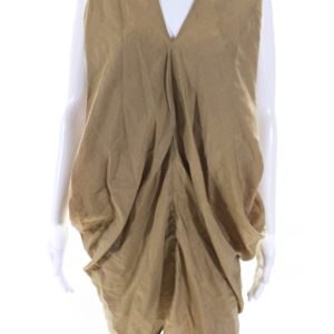 Zero + Maria Cornejo Libi – beiges Damen-Tunikakleid aus Twill mit Drapierung und V-Ausschnitt – 7833674285116
