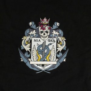 Schwarzer Baumwoll-Kapuzenpullover mit Souvenir-Stickerei