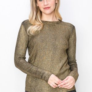 Goldfarben schimmernder Rippstrickpullover, 7833677660220