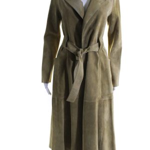 Derek Lam: Damen-Wickelmantel aus Veloursleder mit Gürtel in der Farbvariante „Ginger Beige“, 7833682870332