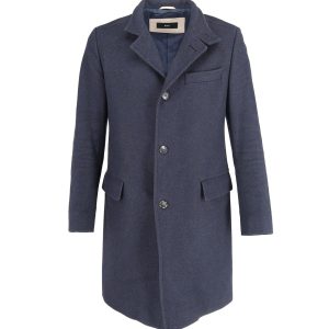 Hugo Boss – Schmal geschnittener Mantel aus Viskose in Marineblau
